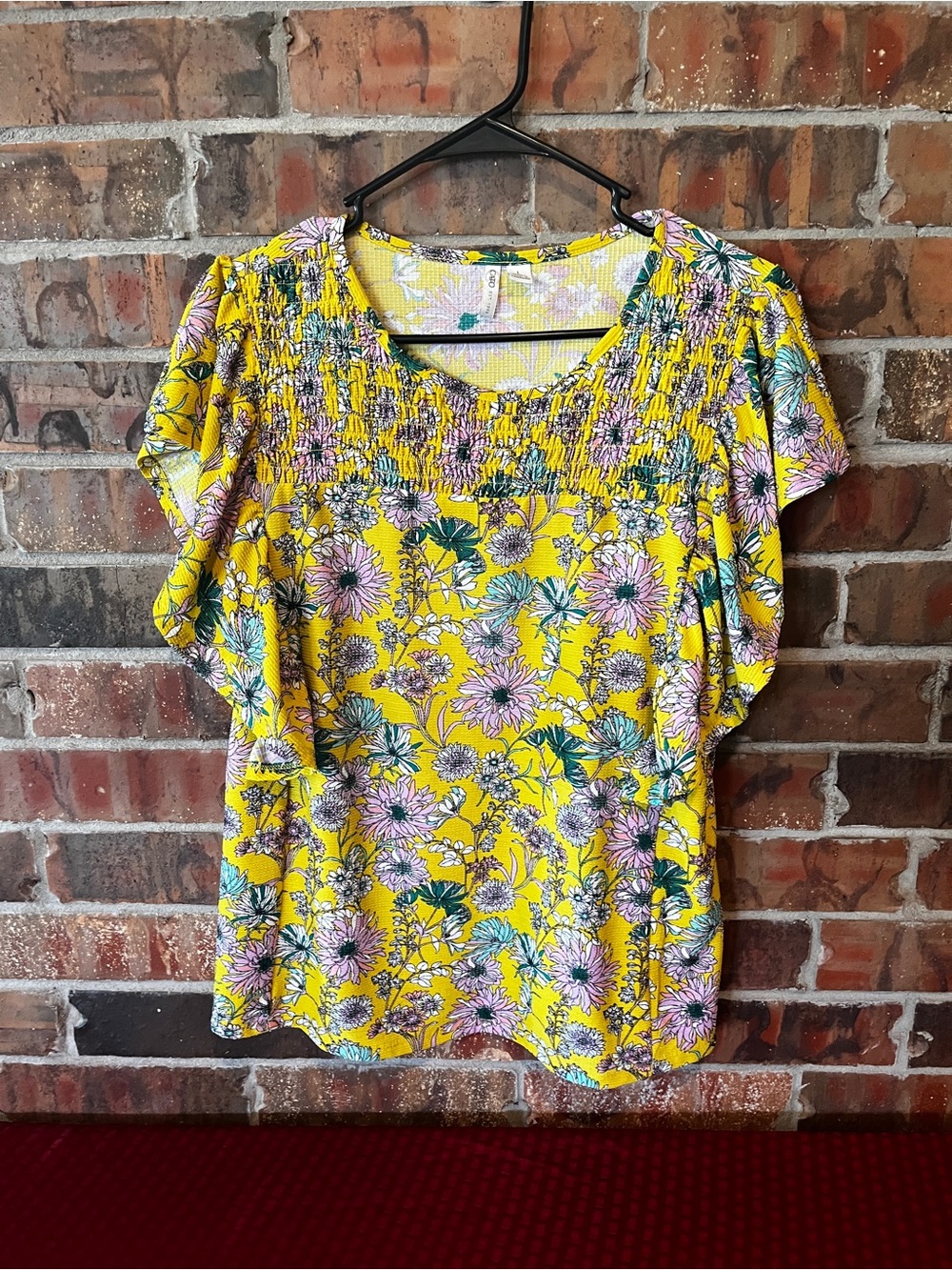 Cato Women’s Yellow Floral print ruffle Top Size:L